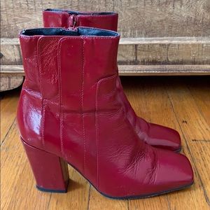 Zara sz 36 red patent square toe ankle boots